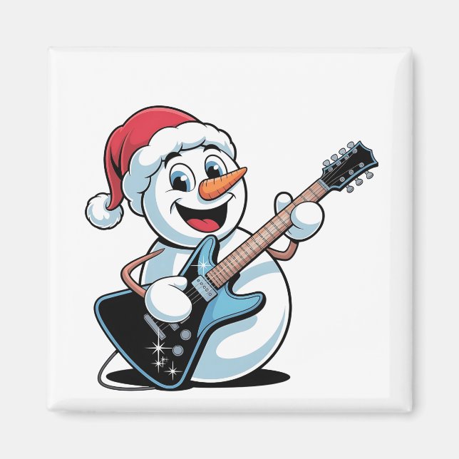 Snowman Playing Electric Guitar Weihnachten Magnet (Vorne)