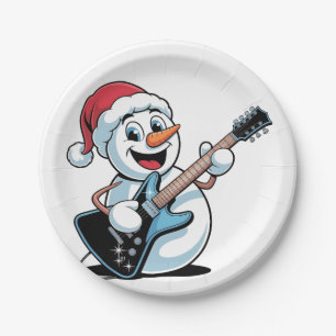 Snowman Playing Electric Guitar Weihnachten Pappteller