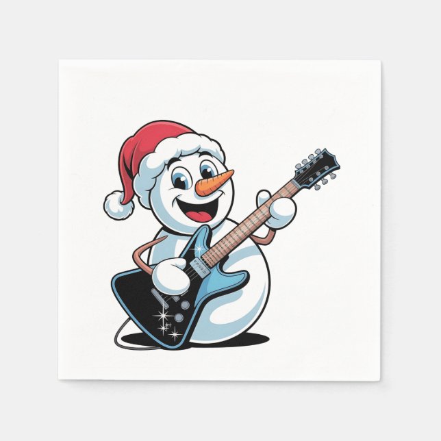 Snowman Playing Electric Guitar Weihnachten Serviette (Vorderseite)