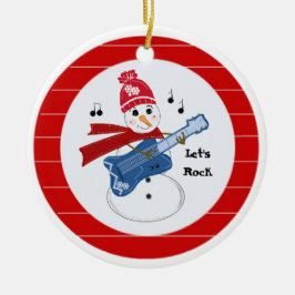 Snowman Playing Electric Rock Guitar Keramik Ornament
