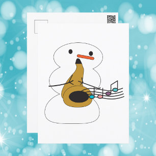 Snowman Playing Saxophone Musiknoten Postkarte