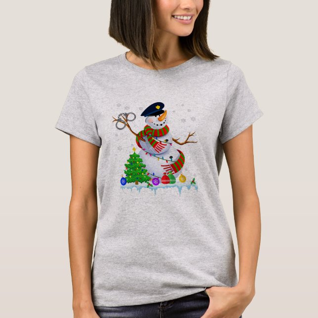 Snowman Police Christmas Lights Weihnachten Weihna T-Shirt (Vorderseite)