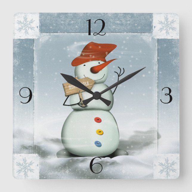 Snowman Quadratische Wanduhr (Vorderseite)