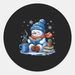 Snowman Reading Book Lovers Christmas Bookworm Lib Runder Aufkleber