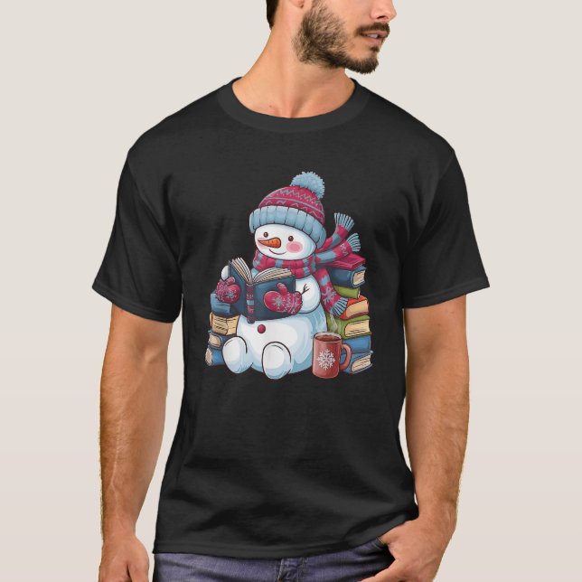 Snowman Reading Book Lovers Christmas Bookworm Lib T-Shirt (Vorderseite)