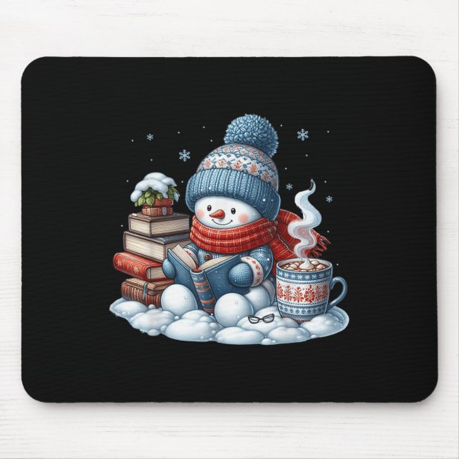 Snowman Reading Books Lovers Librarian Bookworm Ch Mousepad (Vorne)