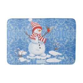 Snowman Red Bird Weihnachtsbad Badematte