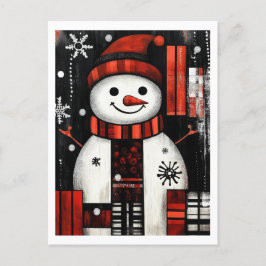 Snowman Red, Black & White Holiday Cheer Postkarte