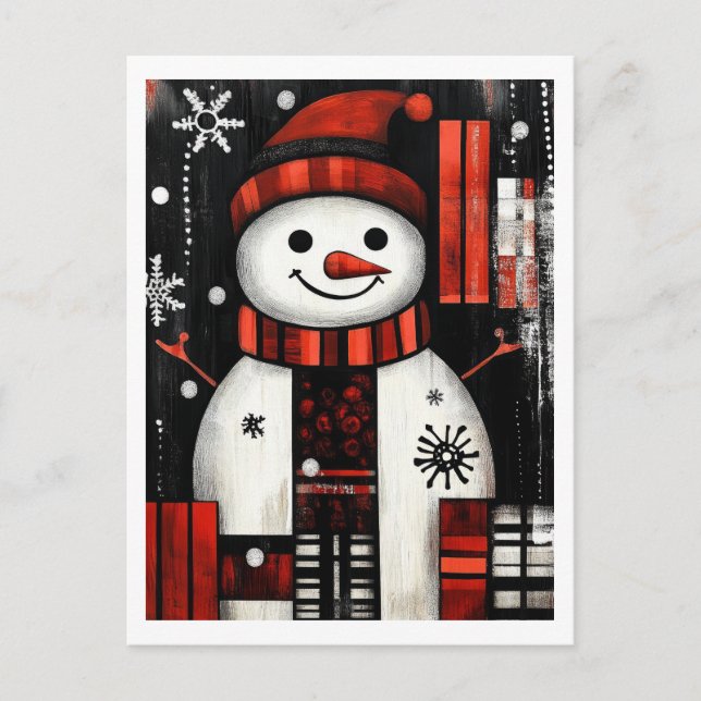 Snowman Red, Black & White Holiday Cheer Postkarte (Vorderseite)