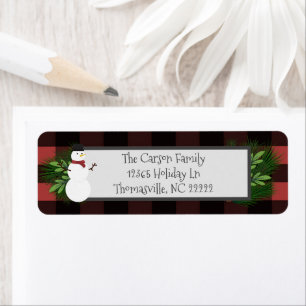 Snowman Red Buffalo Kariert Address Labels