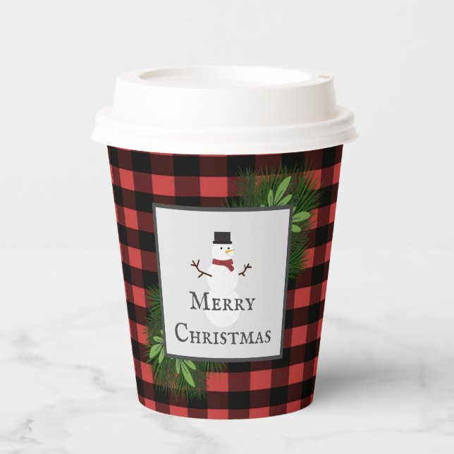 Snowman Red Buffalo Kariert Paper Cup Pappbecher (Vorderseite)