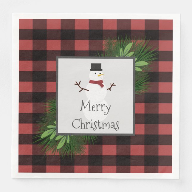 Snowman Red Buffalo Kariert Paper Napkin Serviette (Vorderseite)