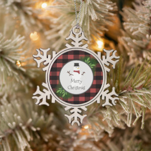 Snowman Red Buffalo Kariert Snowflake Ornament