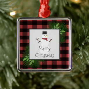 Snowman Red Buffalo Karierte Keramik Ornament Aus Metall