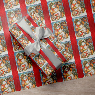 Snowman Red Christmas Wrapping Papper Geschenkpapier