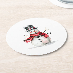 Snowman Red Scarf Weihnachten Runder Pappuntersetzer