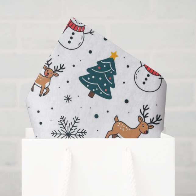 Snowman Reindeer Christmas Tree Pattern Seidenpapier (Geschenktüte)