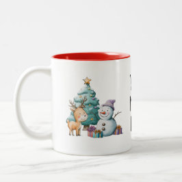 Snowman & Reindeer Christmas Zweifarbige Tasse