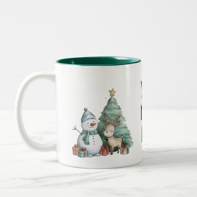 Snowman & Reindeer Winter Wonderland Zweifarbige Tasse (Links)