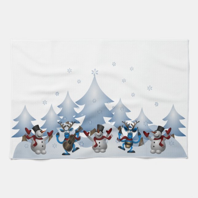 Snowman Reindeer Winterurlaub Weihnachten Handtuch (Horizontal)