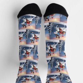 Snowman reitet auf einem Rentier Niedliches Weihna Socken