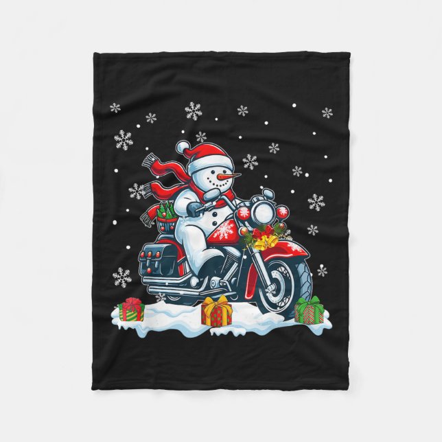 Snowman Riding Motorcycle Christmas Biker Funny Te Fleecedecke (Vorderseite)