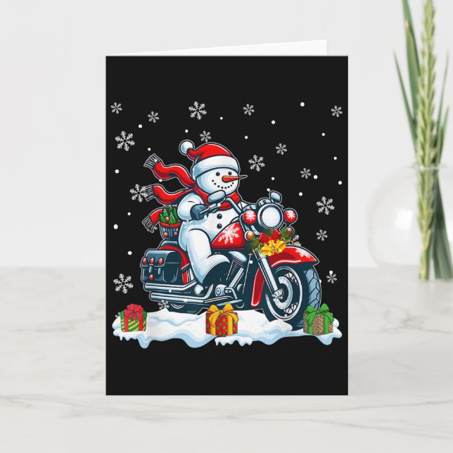 Snowman Riding Motorcycle Christmas Biker Funny Te Karte (Vorderseite)