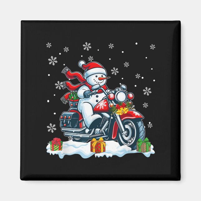 Snowman Riding Motorcycle Christmas Biker Funny Te Magnet (Vorne)