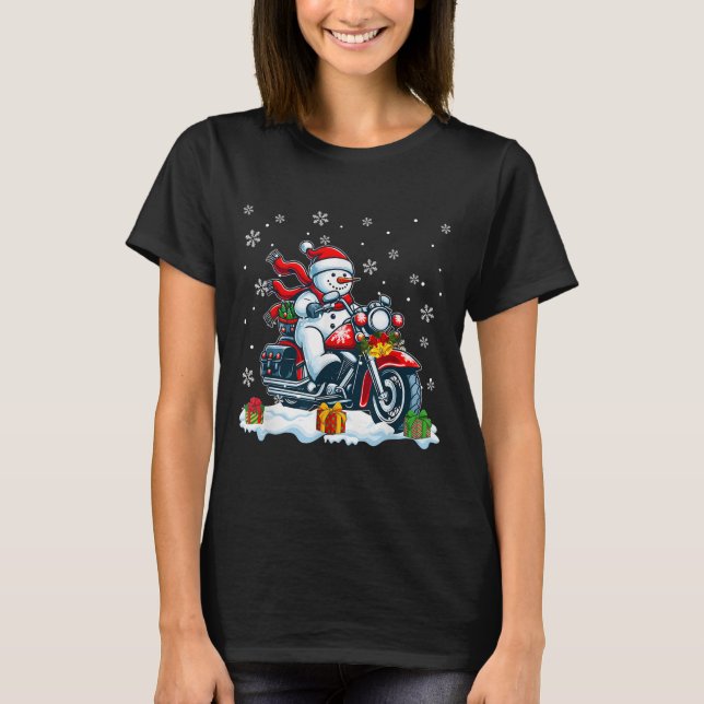 Snowman Riding Motorcycle Christmas Biker Funny Te T-Shirt (Vorderseite)