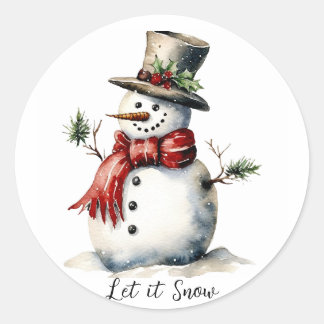 Snowman Round Sticker Editable