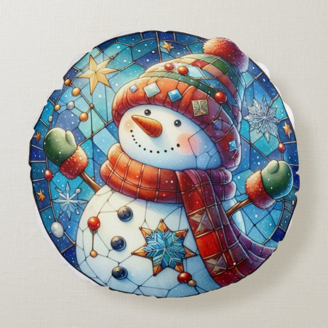 Snowman Round Throw Kissen (Vorderseite)