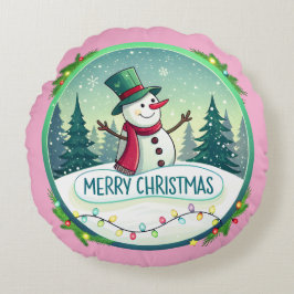 Snowman’s Joyful Christmas Welcome Rundes Kissen