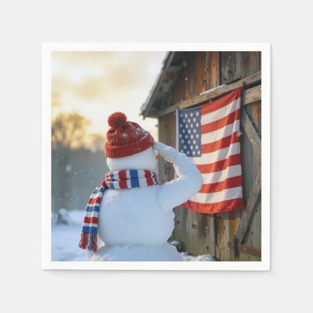 Snowman Saluting an American Flag Serviette (Vorderseite)