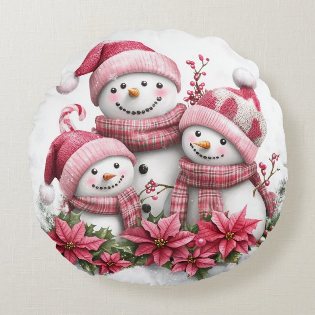 Snowman Santa Family Circular Cushi Rundes Kissen (Vorderseite)