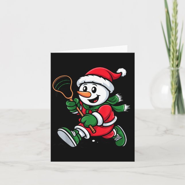 Snowman Santa Hat Playing Lacrosse Christmas Playe Karte (Vorderseite)