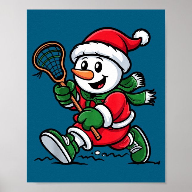 Snowman Santa Hat Playing Lacrosse Christmas Playe Poster (Vorne)