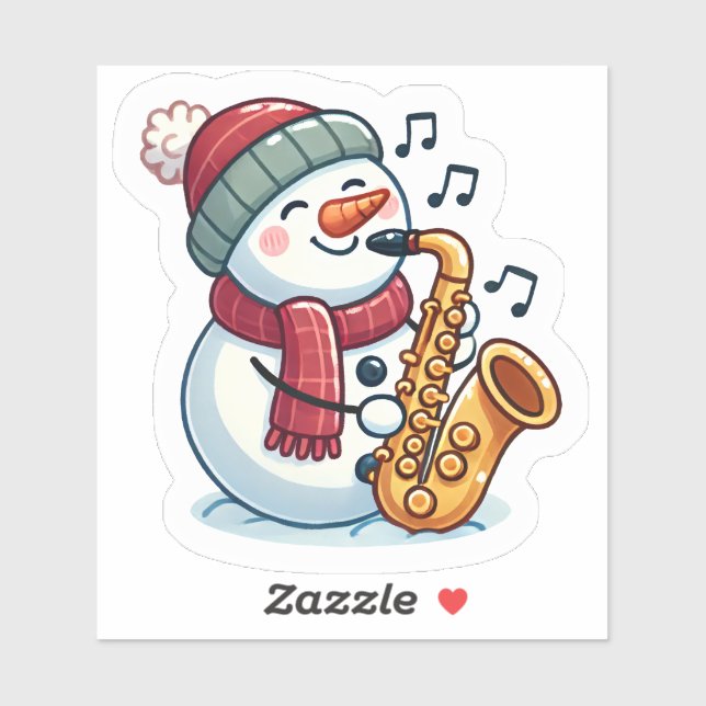 Snowman Saxophonist zu Weihnachten Aufkleber (Blatt)