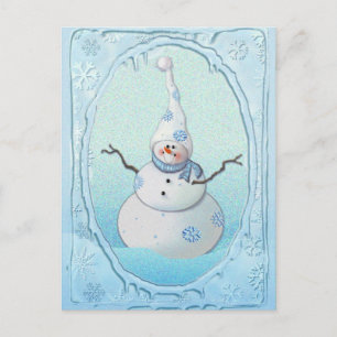 SNOWMAN, SCARF & SNOW HAT VON SHARON SHARPE POSTKARTE