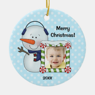 Snowman scherzt das personalisierte WeihnachtsFoto Keramik Ornament
