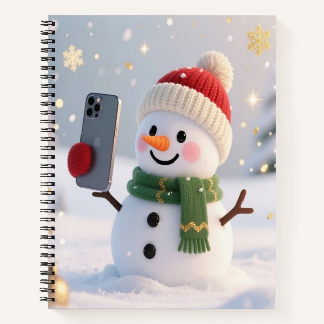 Snowman Selfie Christmas Notebook Notizbuch (Vorderseite)
