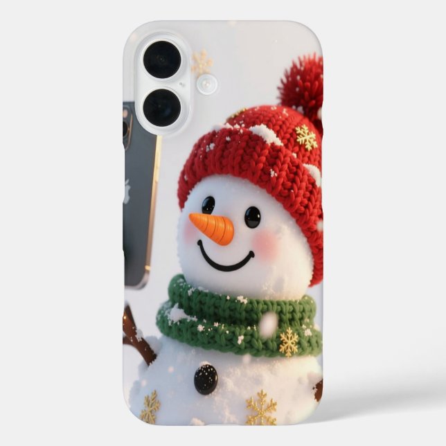 Snowman Selfie iPhone 16 Case (Rückseite)