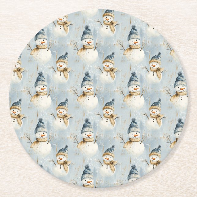 Snowman Serenade Runder Pappuntersetzer (Vorderseite)