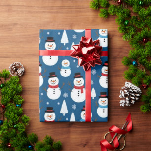 Snowman Serenity Blauer Weihnachtsbaum Geschenkpapier