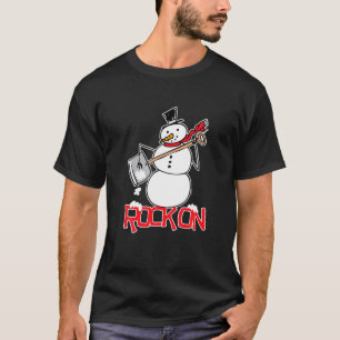 Snowman Shovel Snow Funny Rock On Air Gitarre T Sh T-Shirt