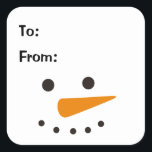 Snowman Simple Christmas Gift Quadratischer Aufkleber<br><div class="desc">Niedlicher Schneemann Gesicht Urlaub dekorativ zu & von Geschenkaufkleber Perfekt für Feiertagsgeschenke Tags</div>