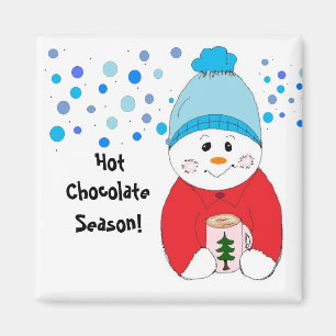 Snowman Sipping Hot Chocolate Magnet