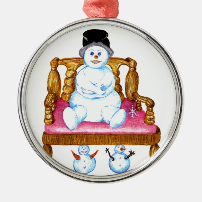Snowman sitzt auf einer Bank Silbernes Ornament (Vorne)