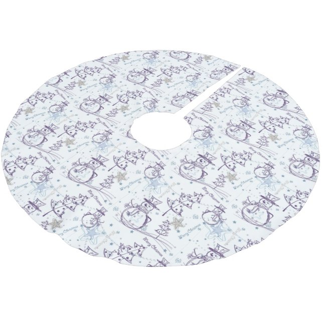 Snowman Sketch Weihnachtsbaumrock Polyester Weihnachtsbaumdecke (Schrägansicht)