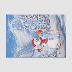 Snowman Skifahren Wasserfarbe Winter Weihnachten Seidenpapier