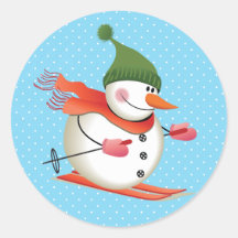 Snowman Skiing Glossy Stickers 3 inch (Blatt 6)